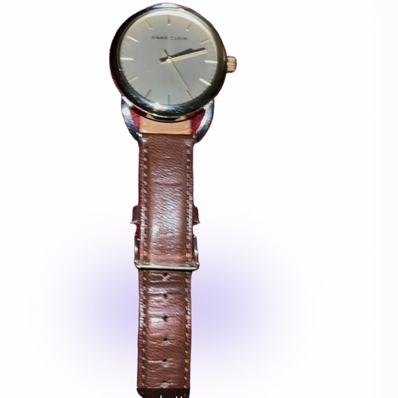 Anne Klein Genuine brown leather Strap Logo Dial gold tone wristwatch - Picture 13 of 13